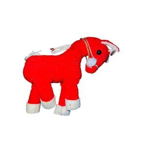 Vintage Red Cloth Horse Ornament With White Accents & String Loop